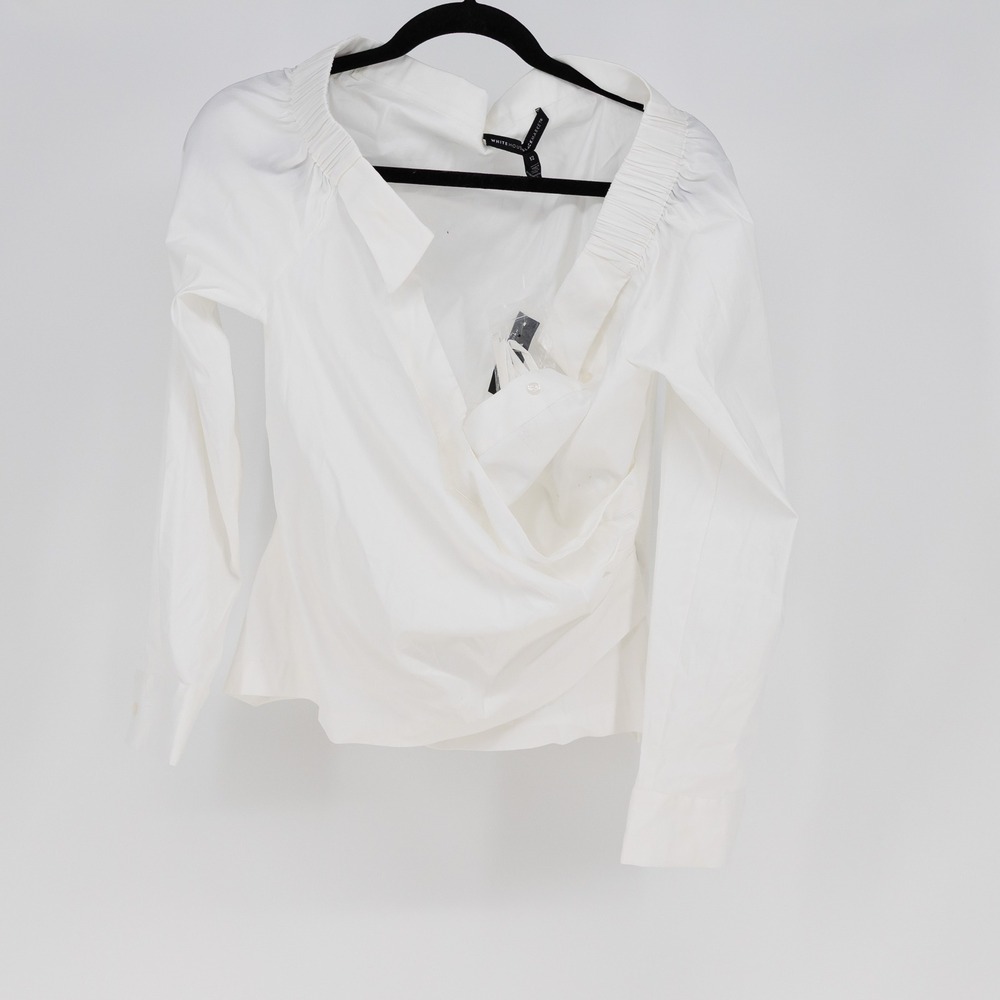 NEW White House Black Market Long Sleeve Off The Shoulder Surplice Cotton Blouse